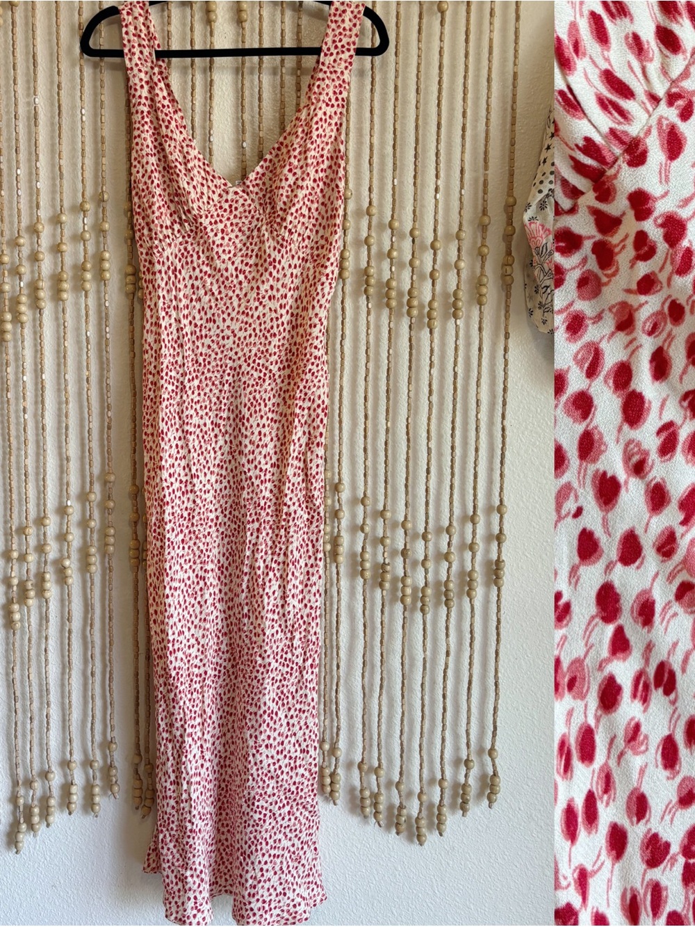 NWOT Reformation Cream Pink Red Floral Bud Slip V Neck Coquette Feminine Maxi